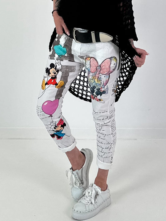 2nd choice trousers with print mix and comic motifs - white-grey-multi-coloured