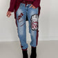 Jogg-Jeans im Used Look Love & Rock - denim-burgundi