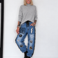 Boyfriend Jeans im Materialmix mit Paillettenapplikationen - denim-schwarz