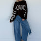Oversized Strickpullover Dont Touch Me - mokka-weiss