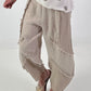 Balloon Linen Trousers with Fringe Detail - Beige