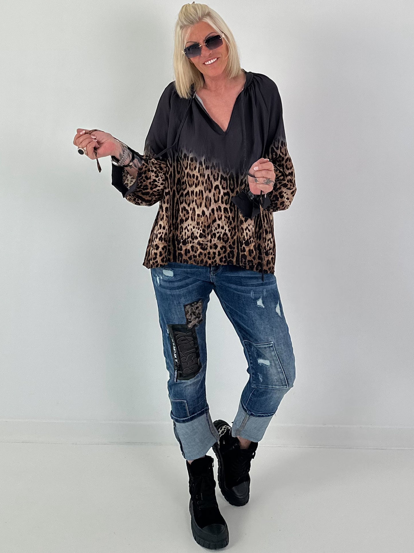 Tunika mit Leo-Print - leo-anthrazit
