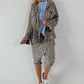 Jeansjacke mit Leo und floralem Netzeinsatz - taupe