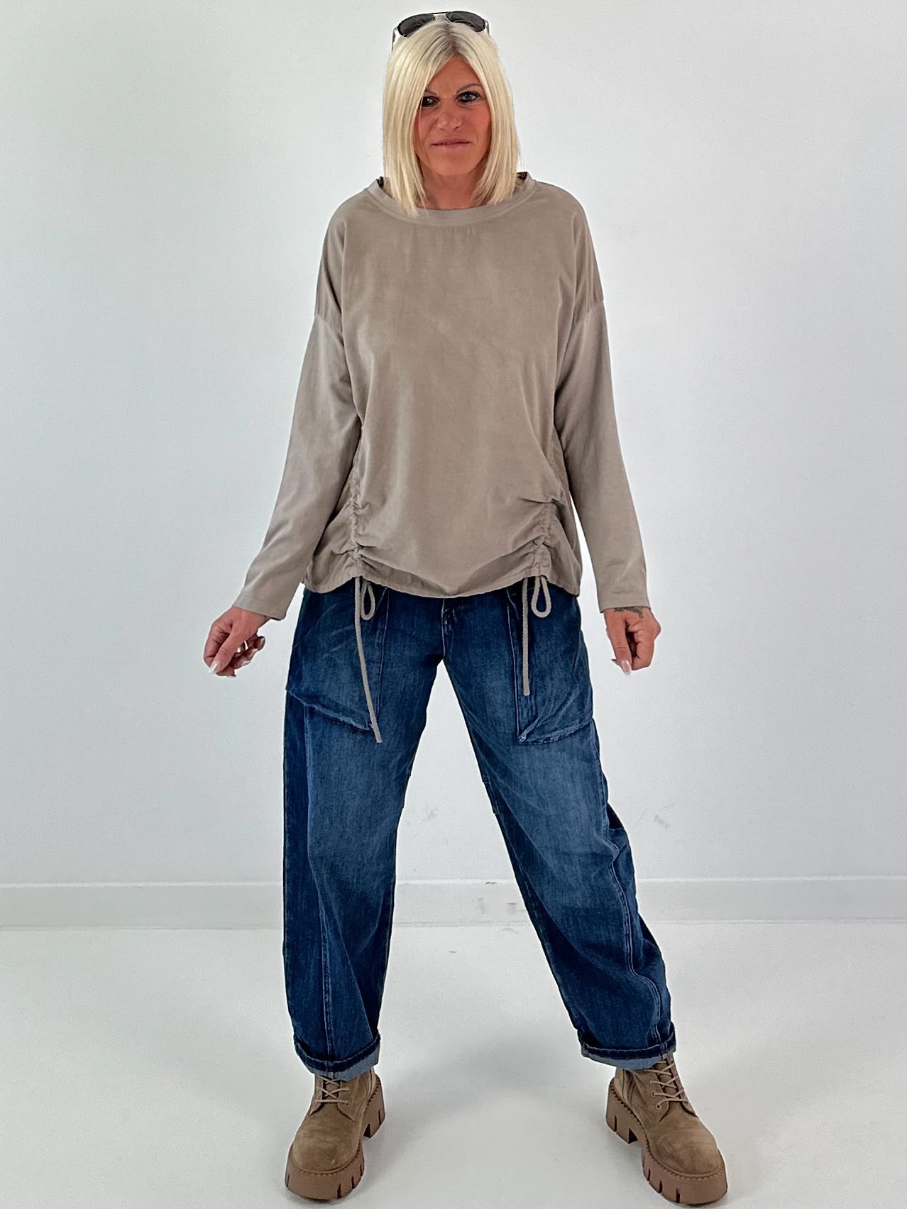 Feinkord Shirt mit Sweati Armen und Rücken - taupe