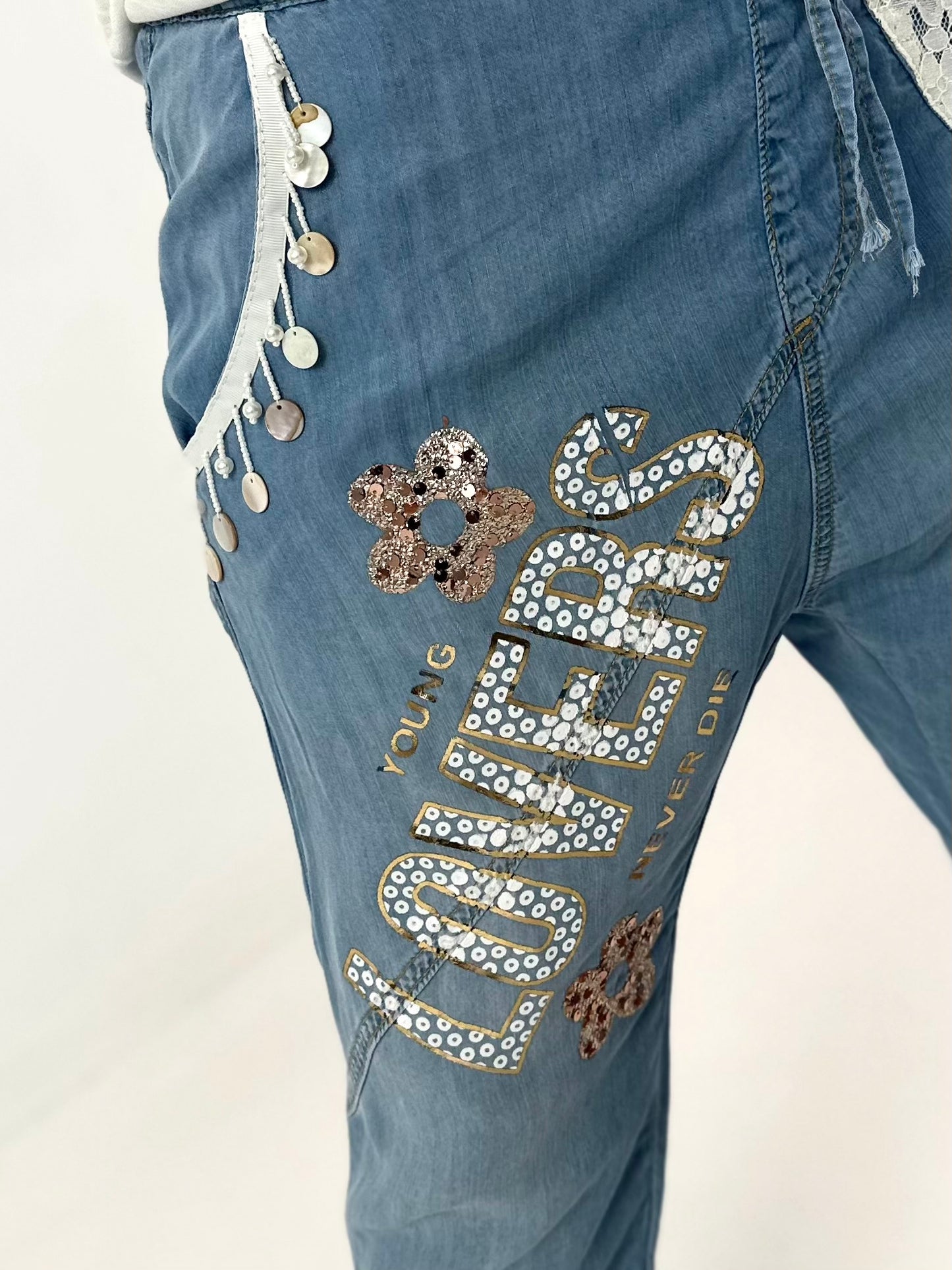 Boho Baggy Jeans - hellblau