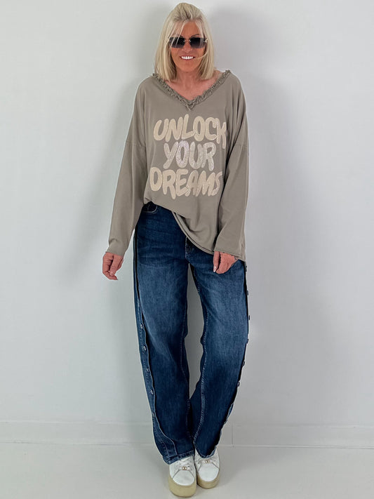 Oversized Shirt Unlock your Dreams - taupe