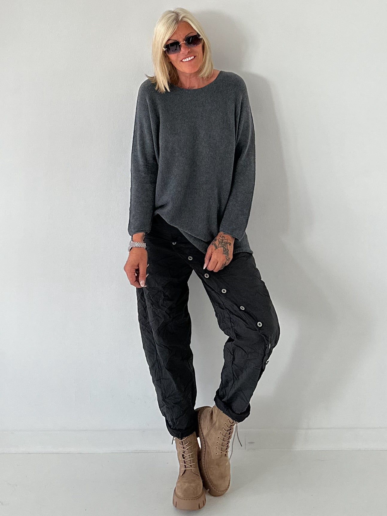 Weicher oversized Basic Pullover - anthrazit