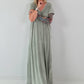 Maxi Kleid mit fransigen Abschlüssen - salbei