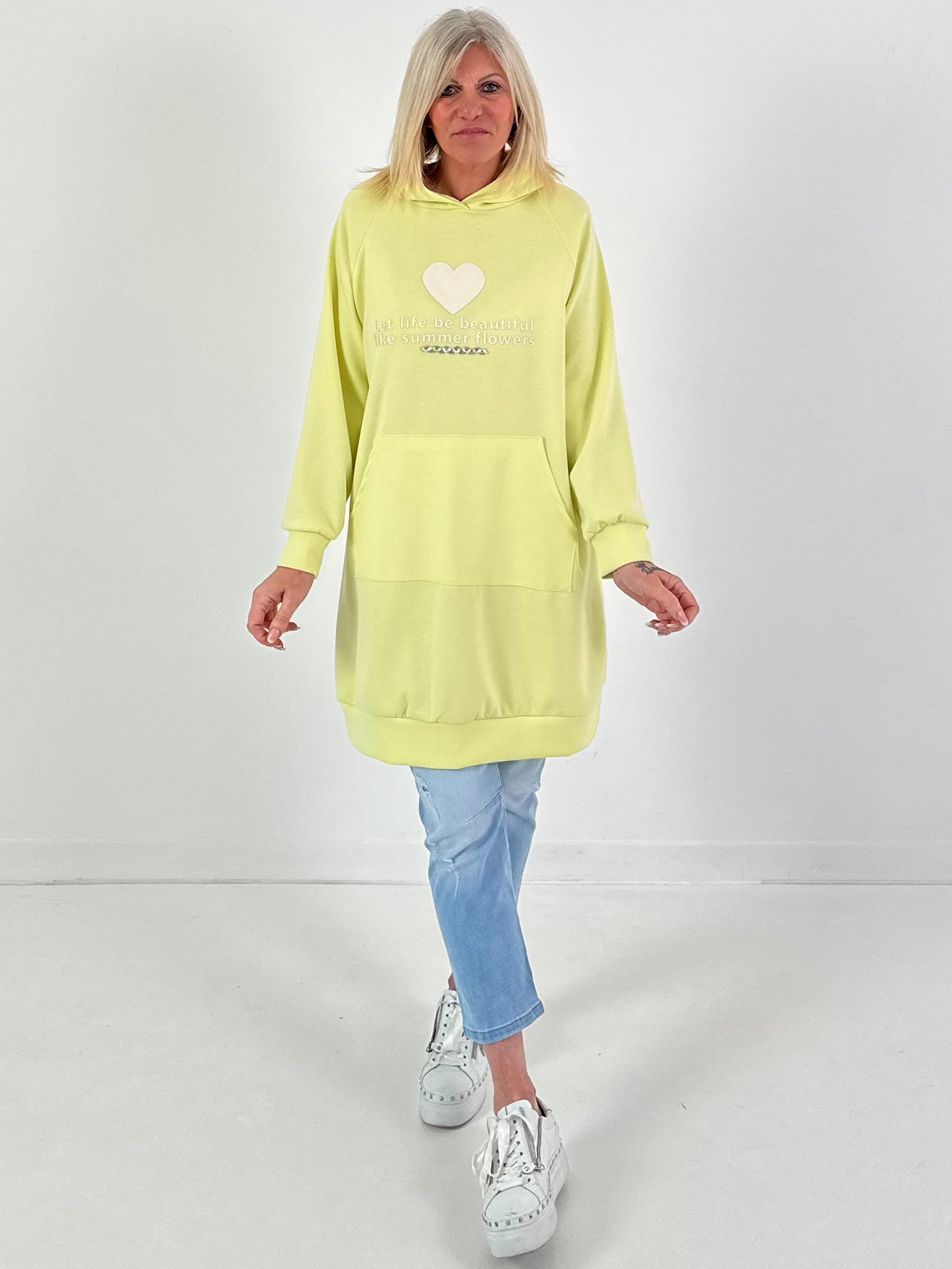 Long Hoodie/Kleid Modell "Let Life be beautiful" - gelb