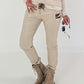 Vegan leather trousers with patch - beige