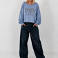 Sweater mit Linksnähten und Print - jeansblau
