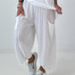 Balloon Linen Trousers with Fringe Details - taupe