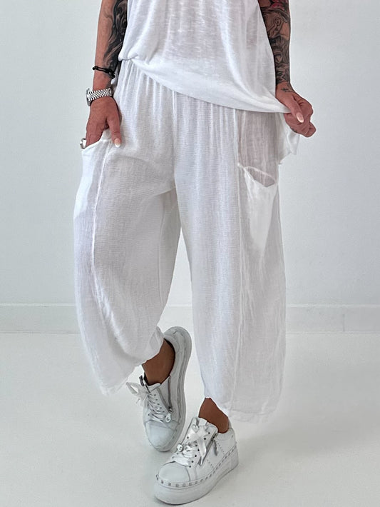 Balloon Linen Trousers with Fringe Details - taupe