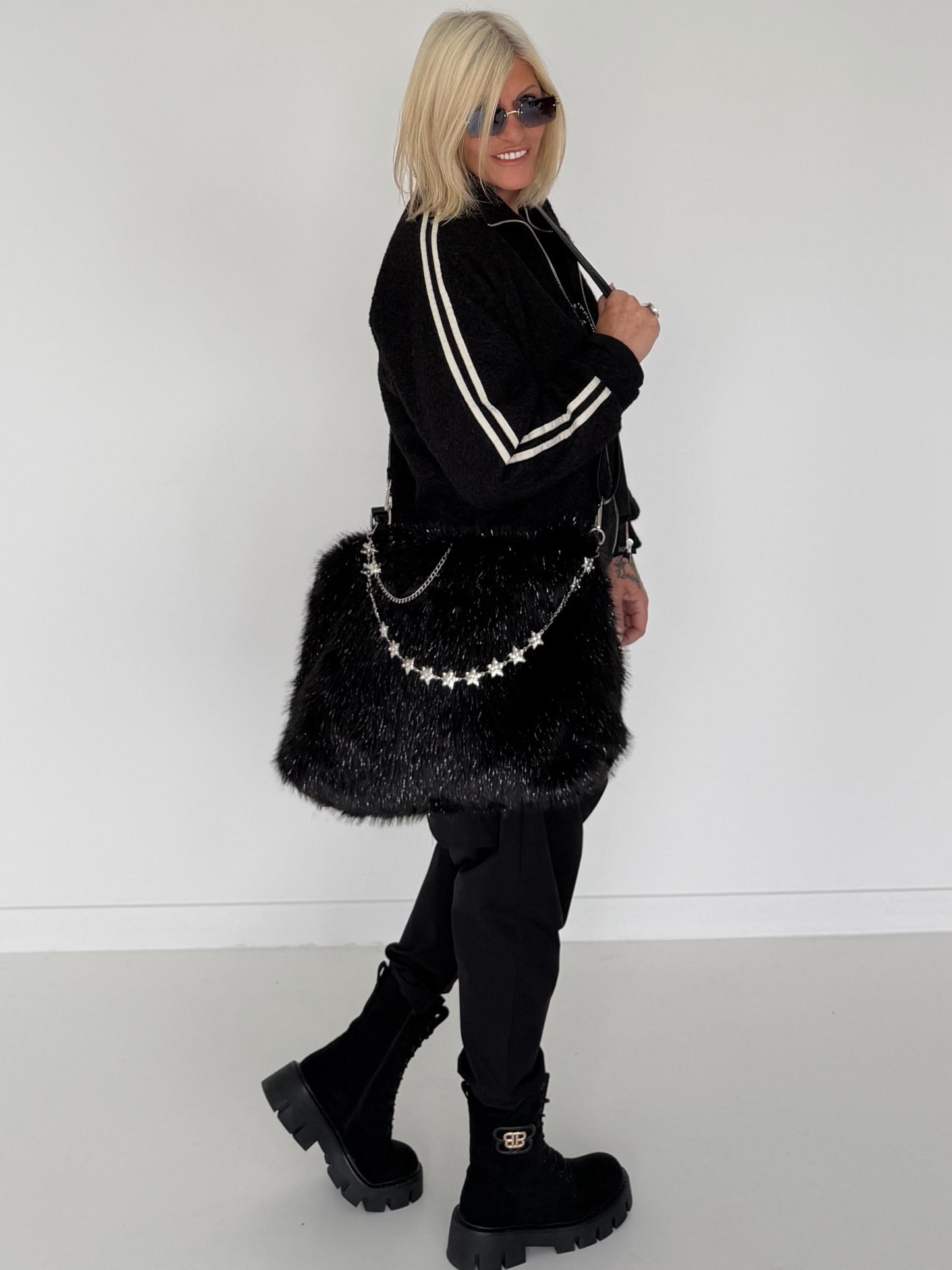 Jacke mit Streifen-Details - schwarz