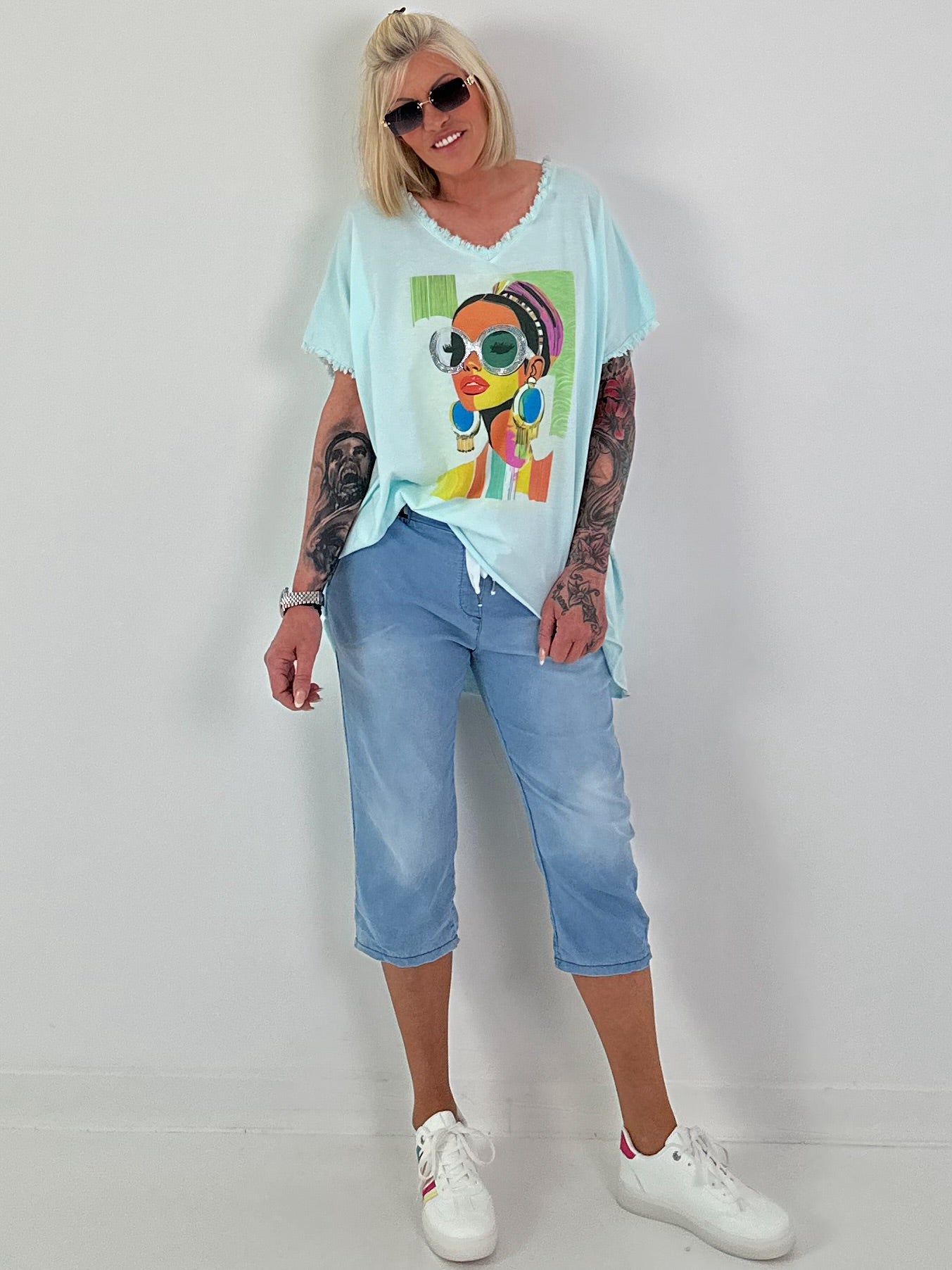 Oversized T-shirt with front print - mint