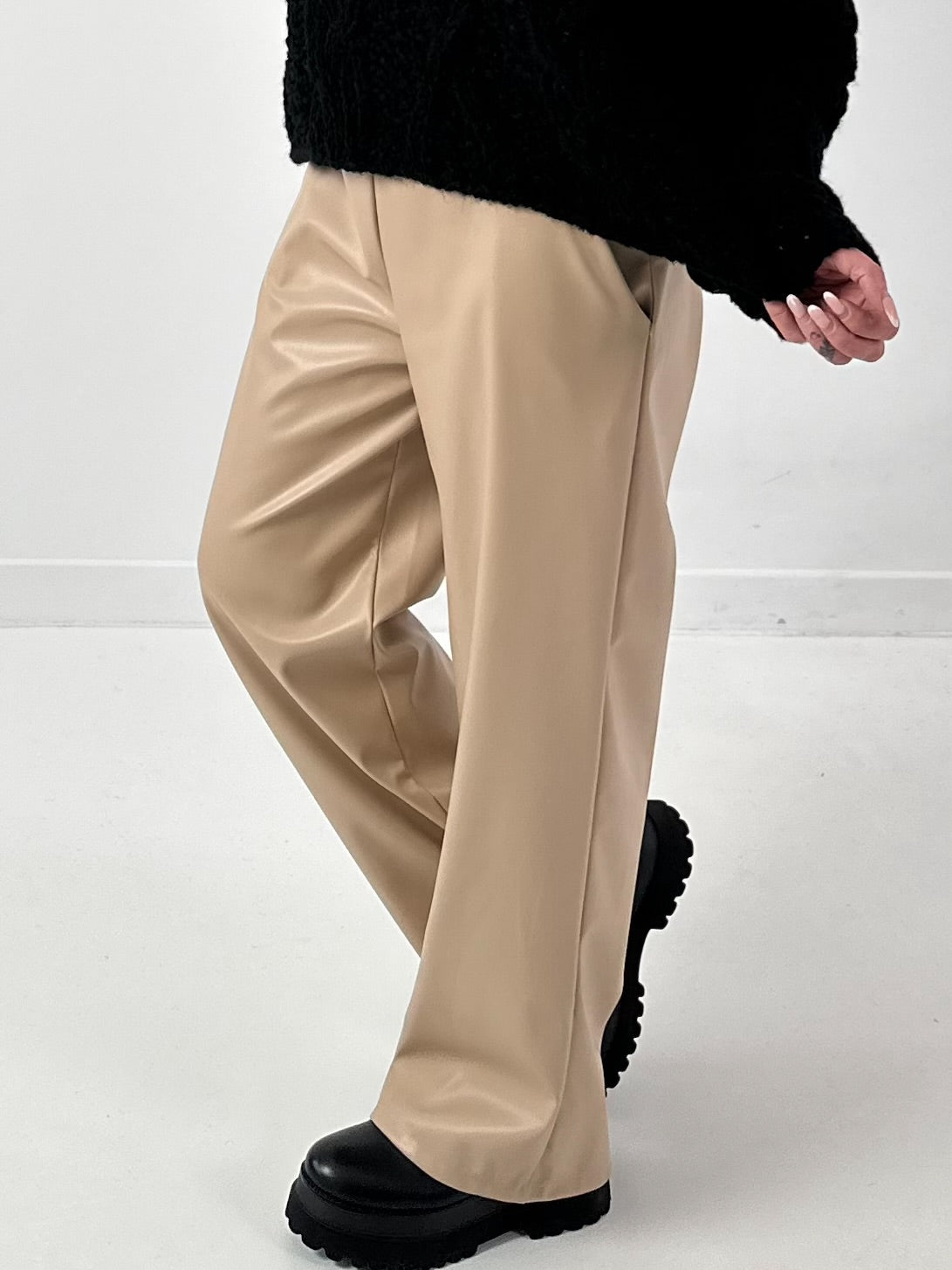 Leather-look trousers, model "Smooth Faux" - beige