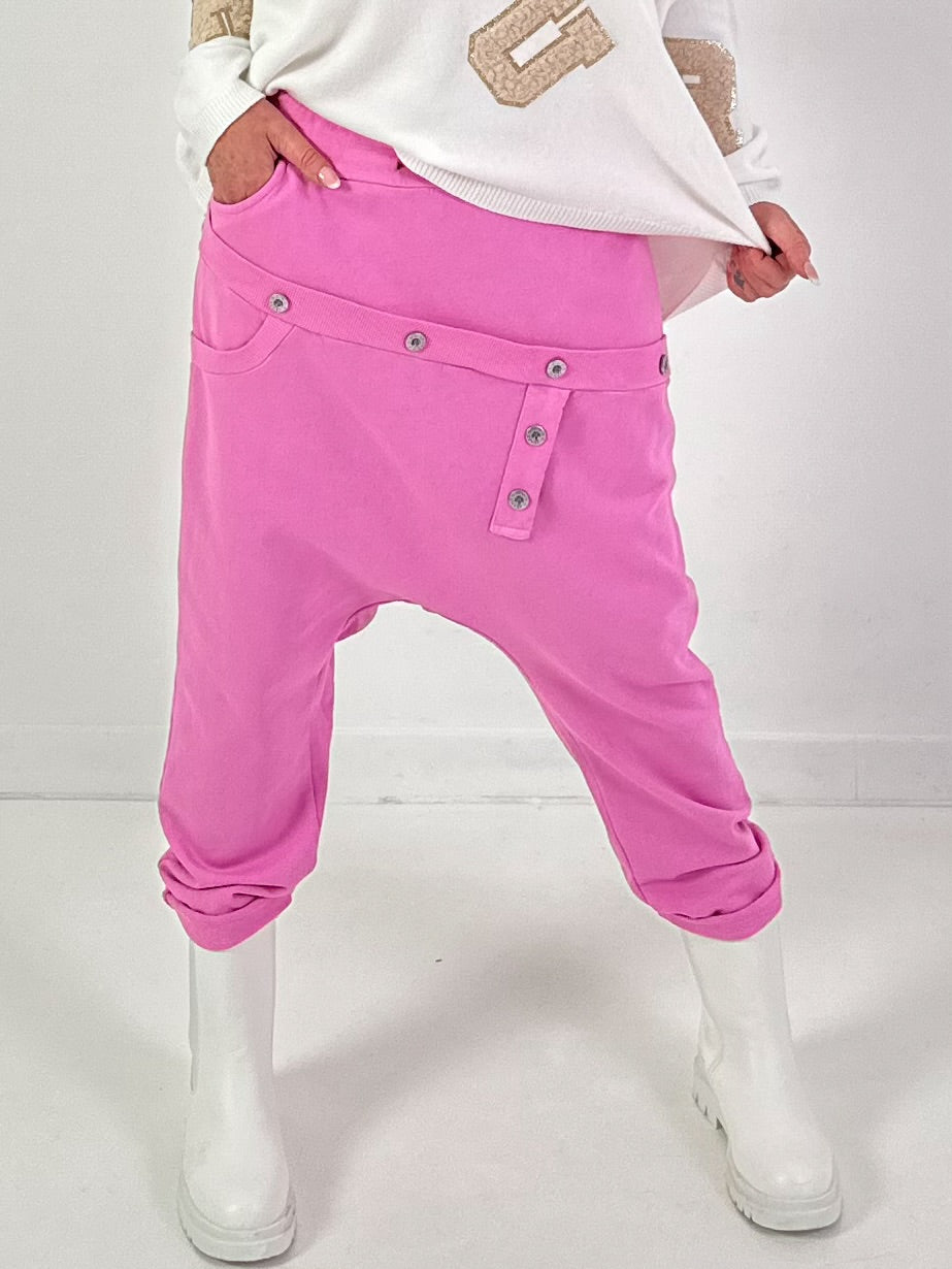 Baggy Hose Modell "Button-Belt" - rosa