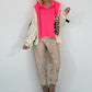 Oversized grofgebreide hoodie met sweat-inzetstuk - neonroze-ecru