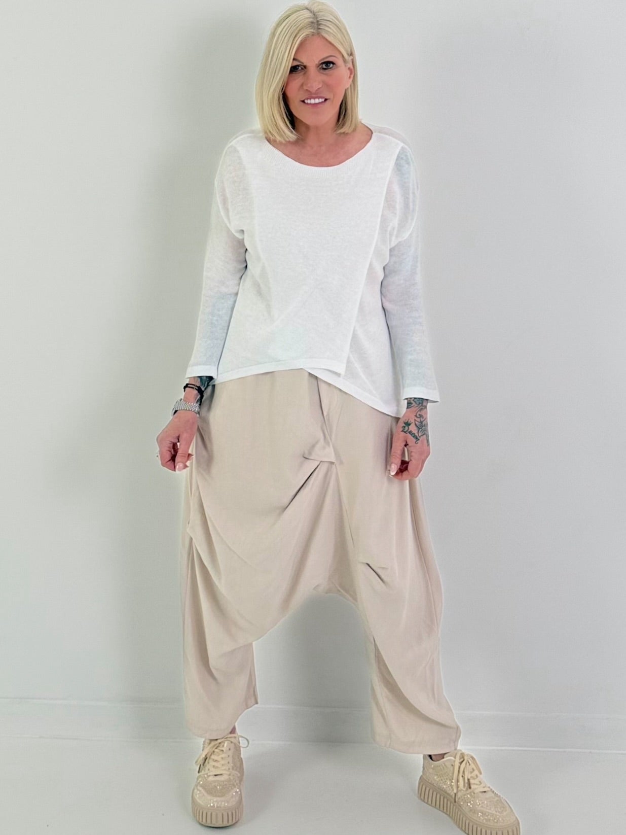 Leichter Feinstrick Pulli im Layer-Look - weiss