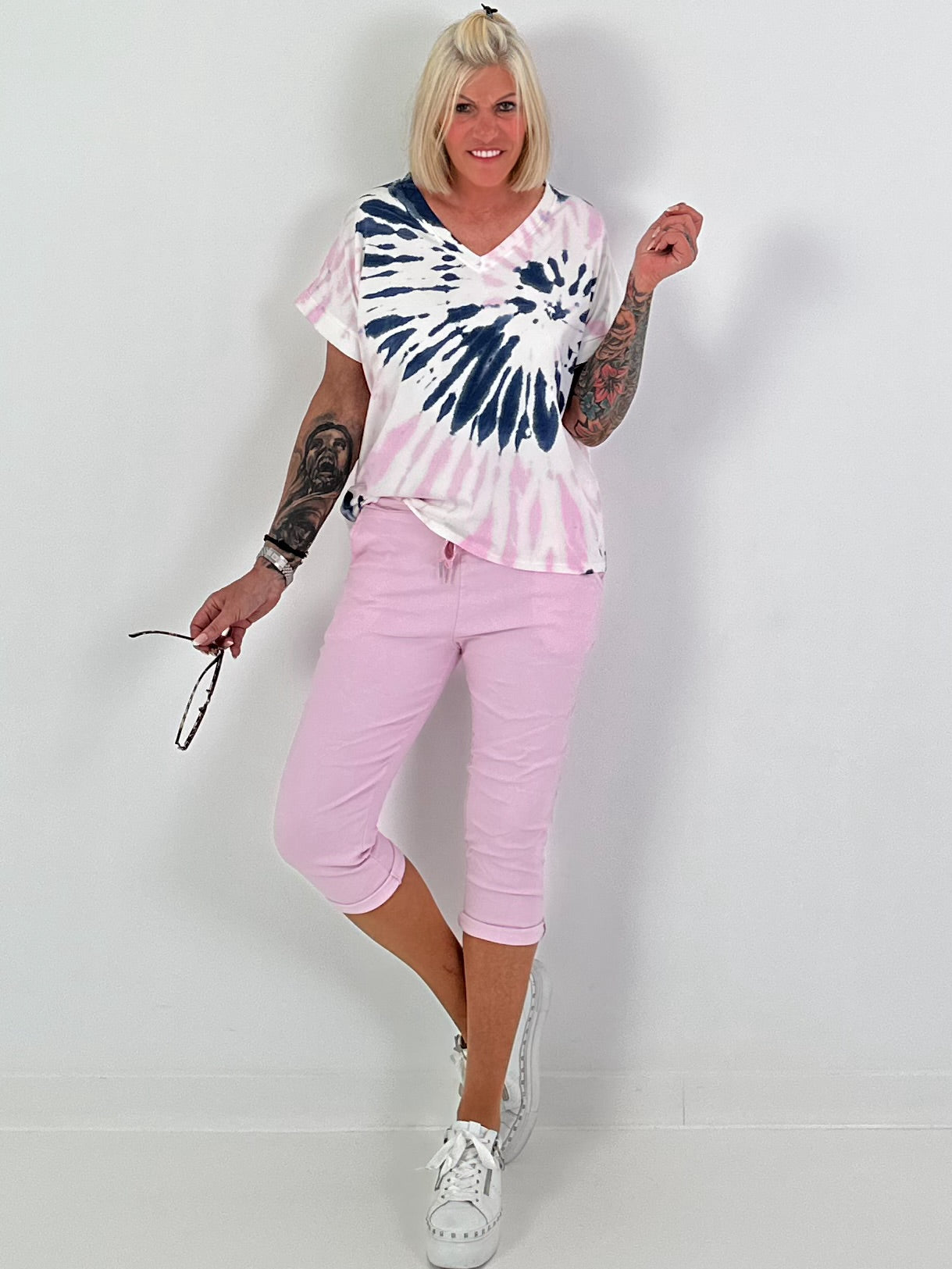 Tie-dye Shirt - white-dark blue-pink