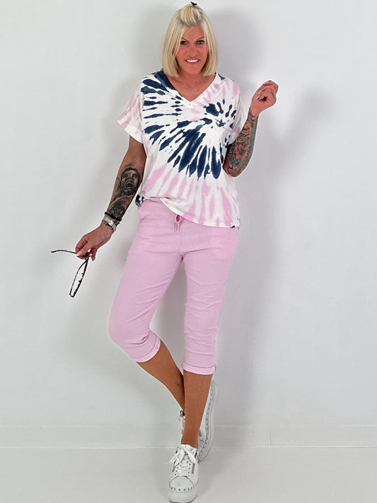 Batik overhemd - wit-donkerblauw-roze