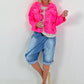 Jeansjacke in Destroyed Optik - neonpink