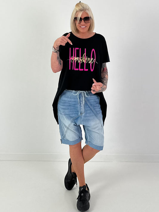 Long T-Shirt Hello Sunshine - schwarz