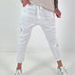 Baggy/Boyfriend Hose mit seitlichen Häkelblumen - weiss