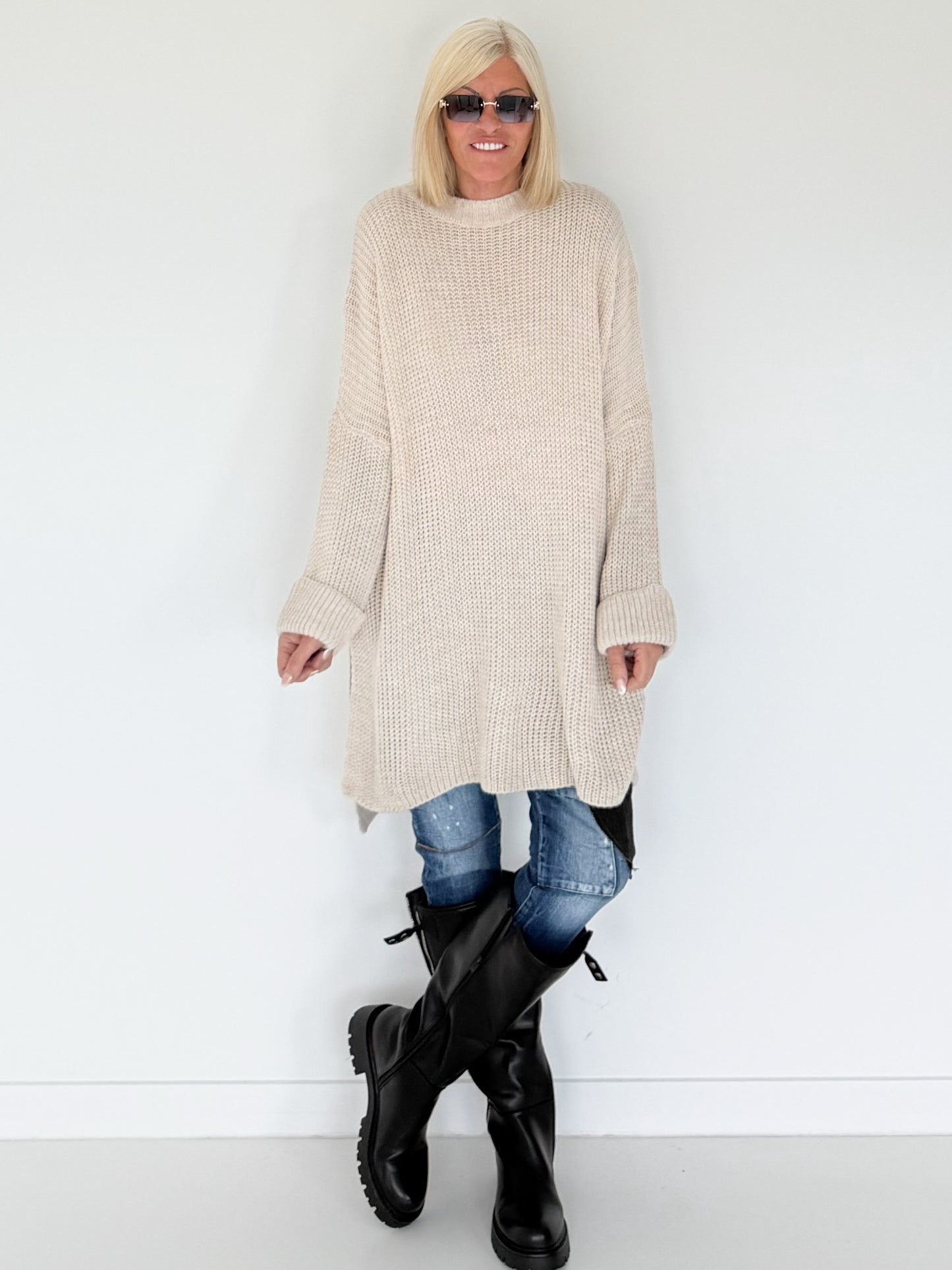 Long Strickpullover - beige