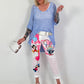 Hose mit Print-Mix und Comicmotiven - weiss-pink-mehrfarbig