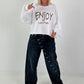 Sweater with purl seams and print - white