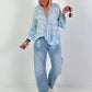 Tunic with floral pattern and denim details - light blue