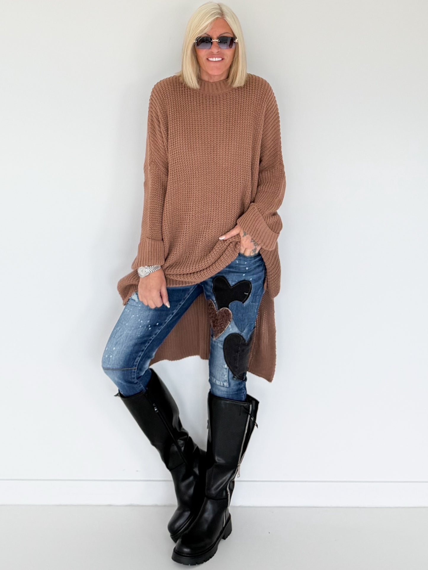Long Strickpullover - cappuccino