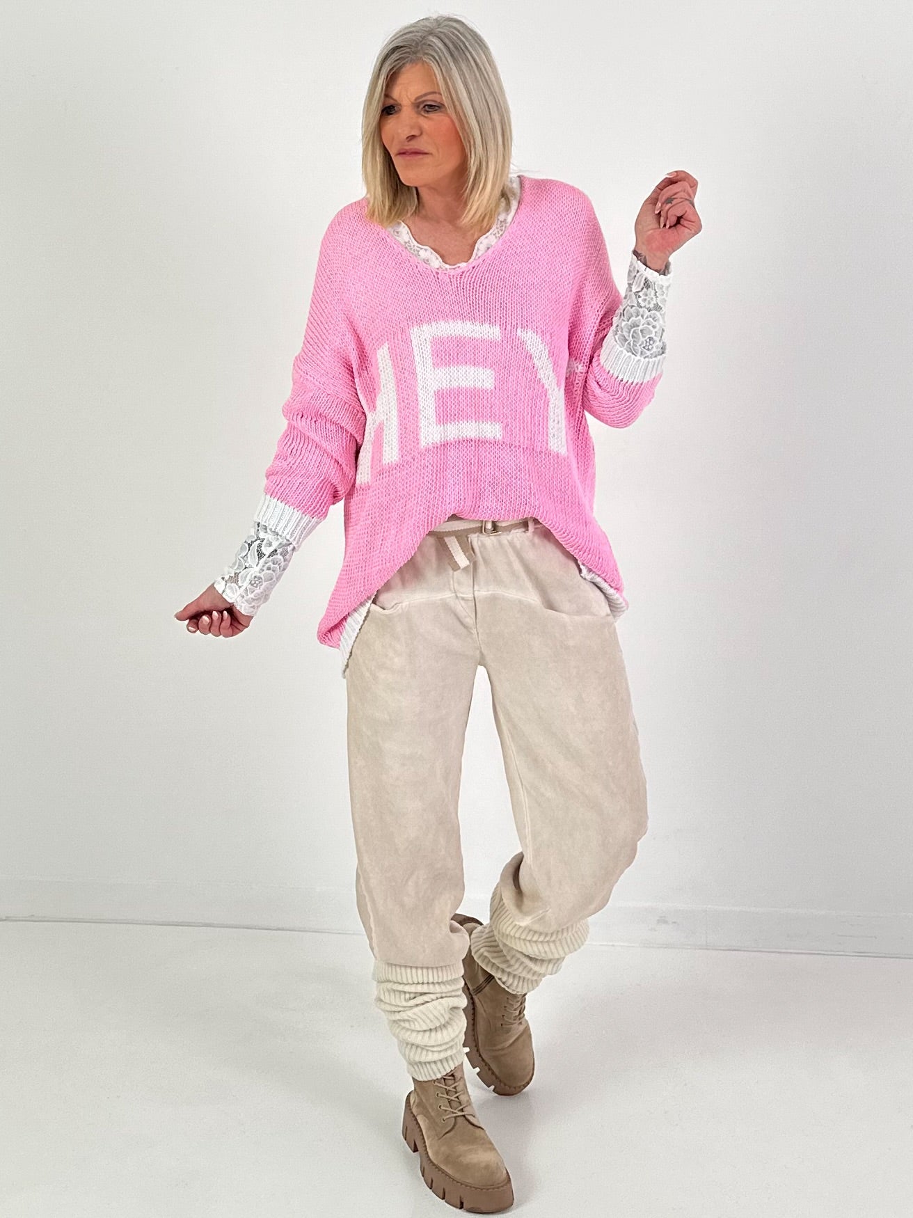 Pullover Hey You - rosa-weiss