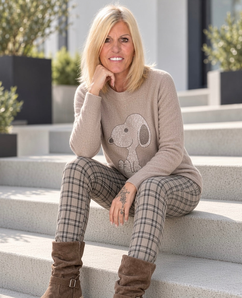 Pullover mit Strass-Cartoon-Motiv - taupe