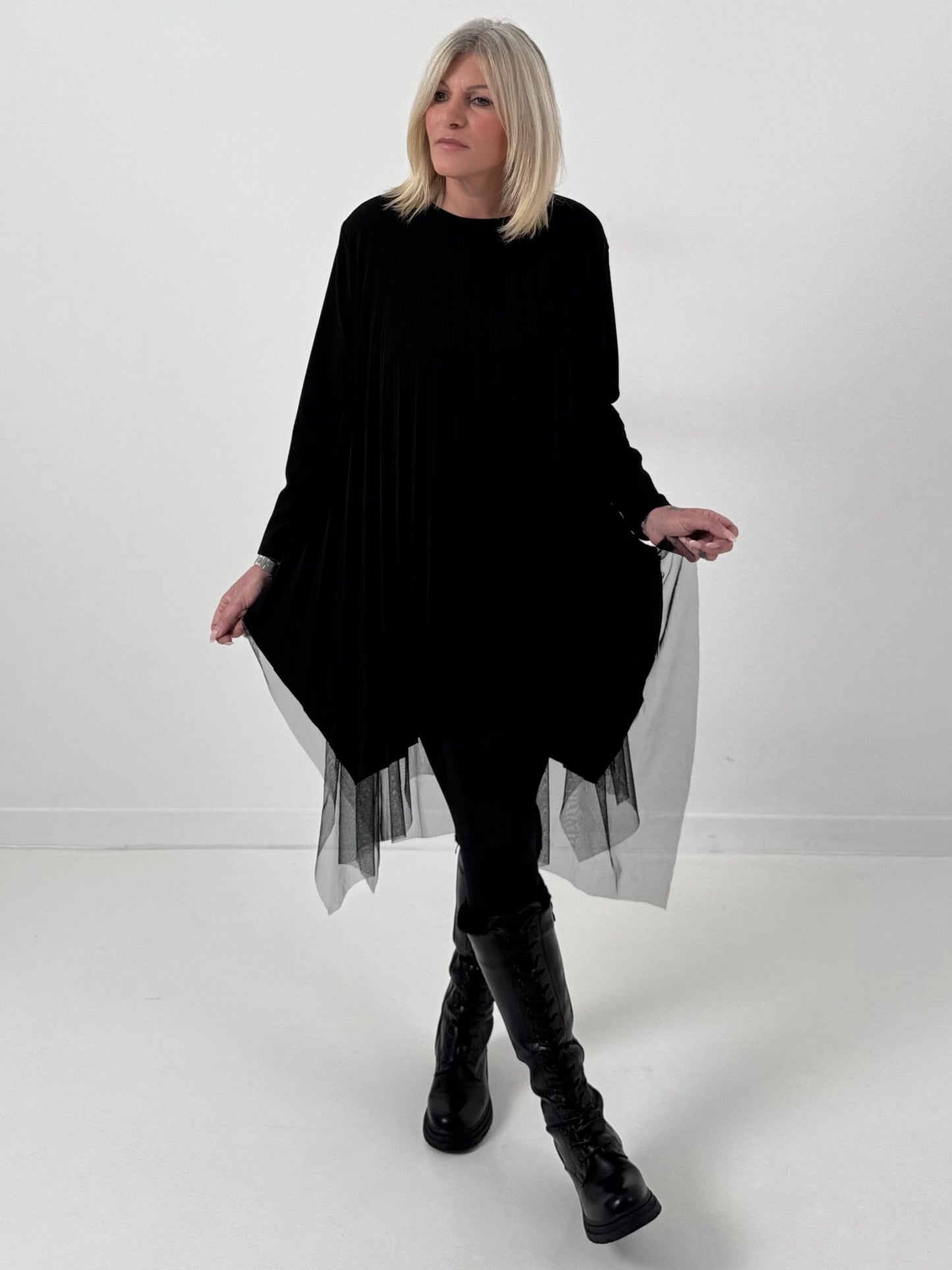 Pleated dress model "Black Whisper" - black