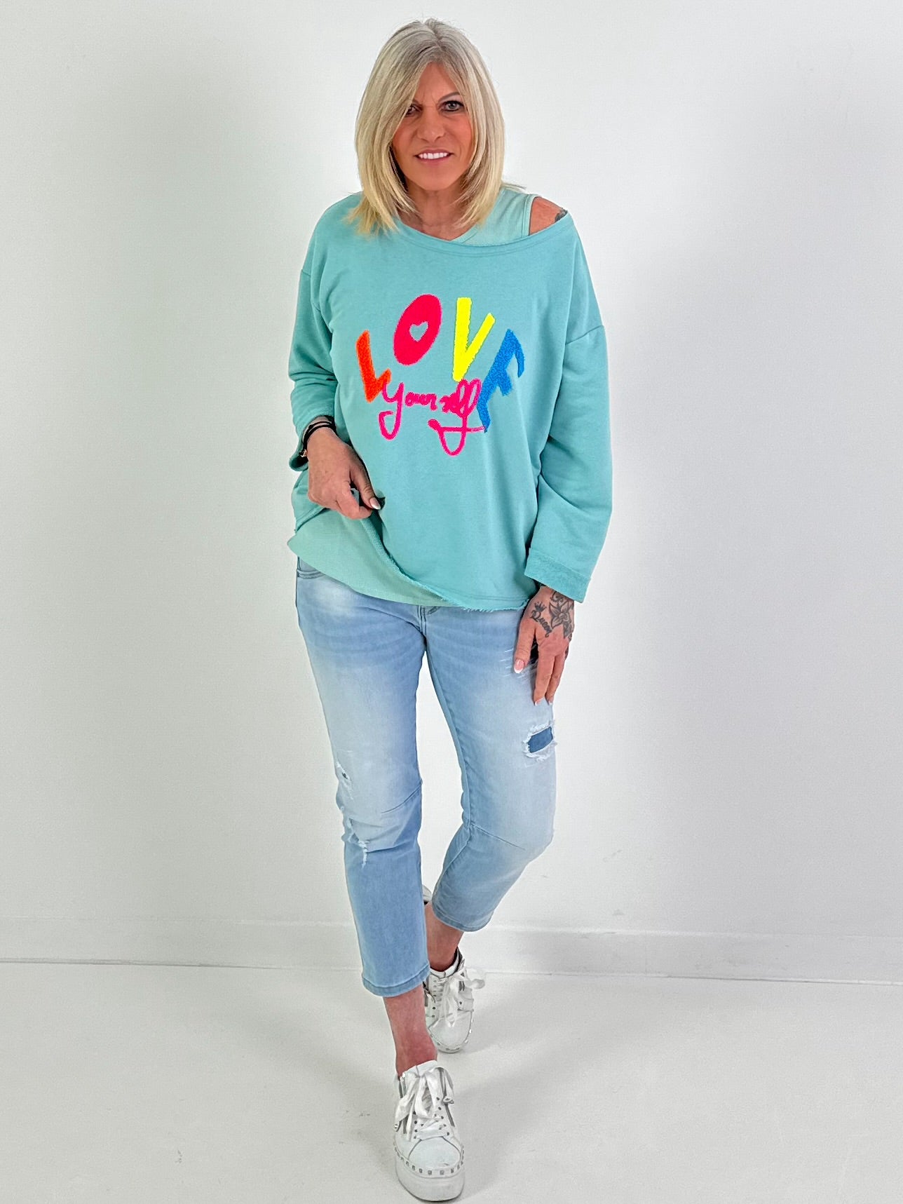 Sweater model "Love yourself" - watergreen