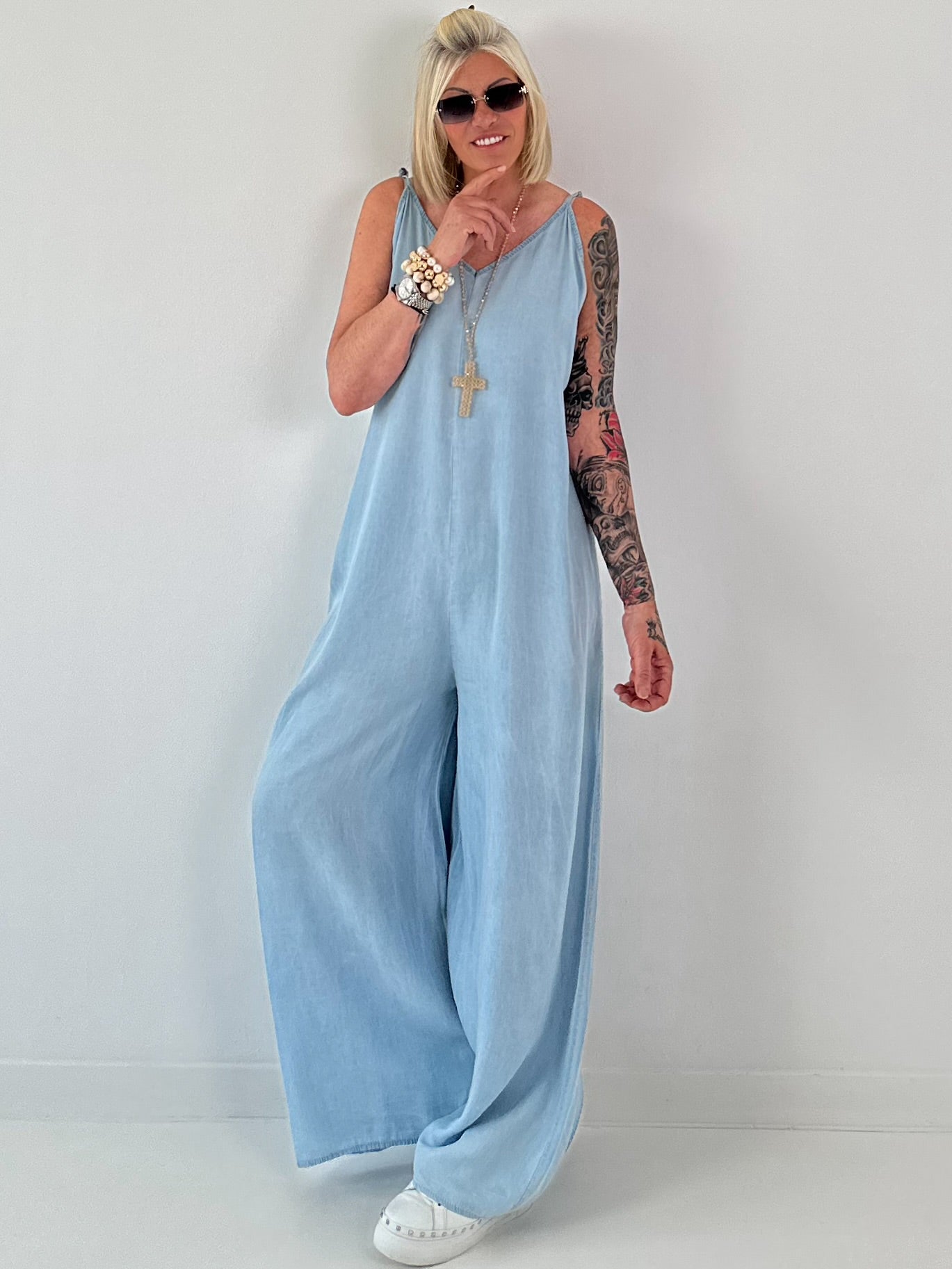 Lichte spijker jumpsuit - lichtblauw