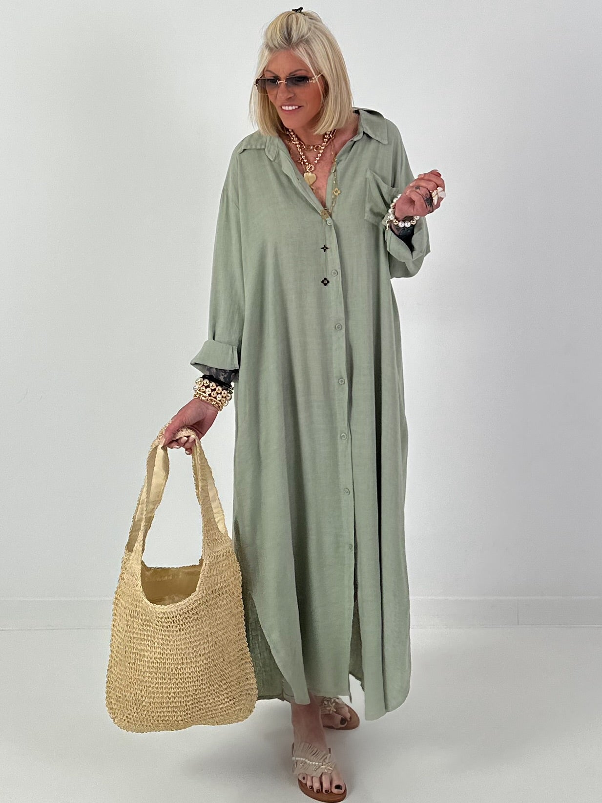 Linen dress - khaki