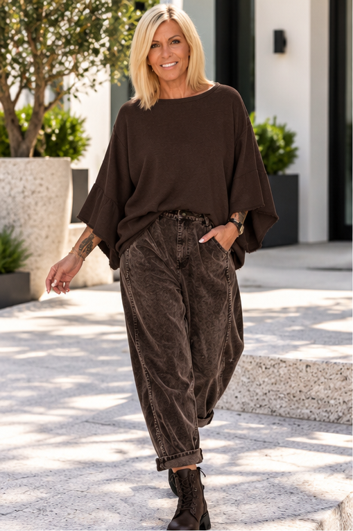 Sweater with turned-up sleeves - mocha