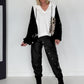 Oversized Grobstrick-Hoodie mit Sweat-Einsatz  - weiss-schwarz
