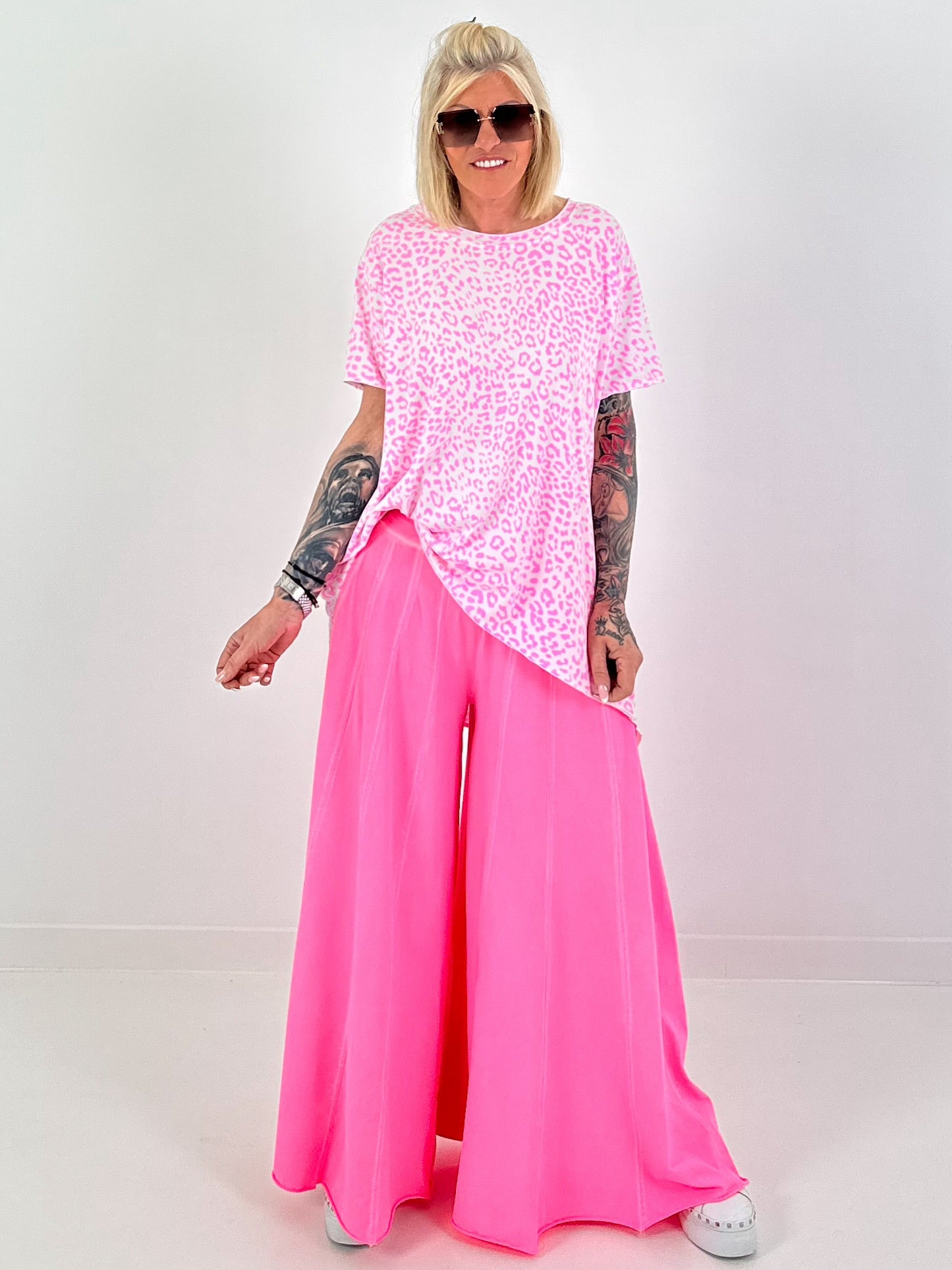 Sweat Palazzo Pants - neon pink