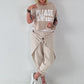Kurzes Kastiges Shirt mit Print - beige