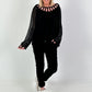 Silk tunic with crocheted neckline - black