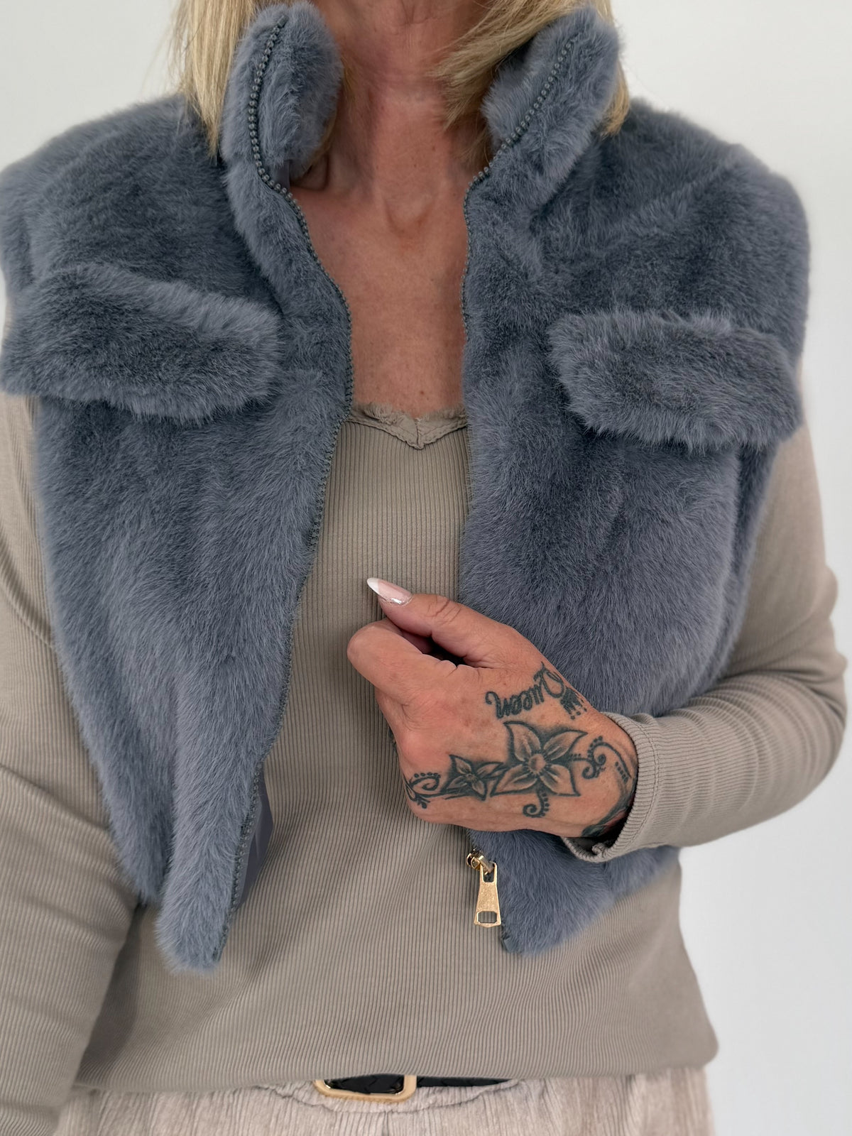 Bodywarmer in behaaglijke imitatiebont-look - muisgrijs