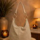 Genuine leather bag with elaborate details - beige