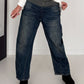 Jeans mit Leo-Print und Jeans-Latz - denim