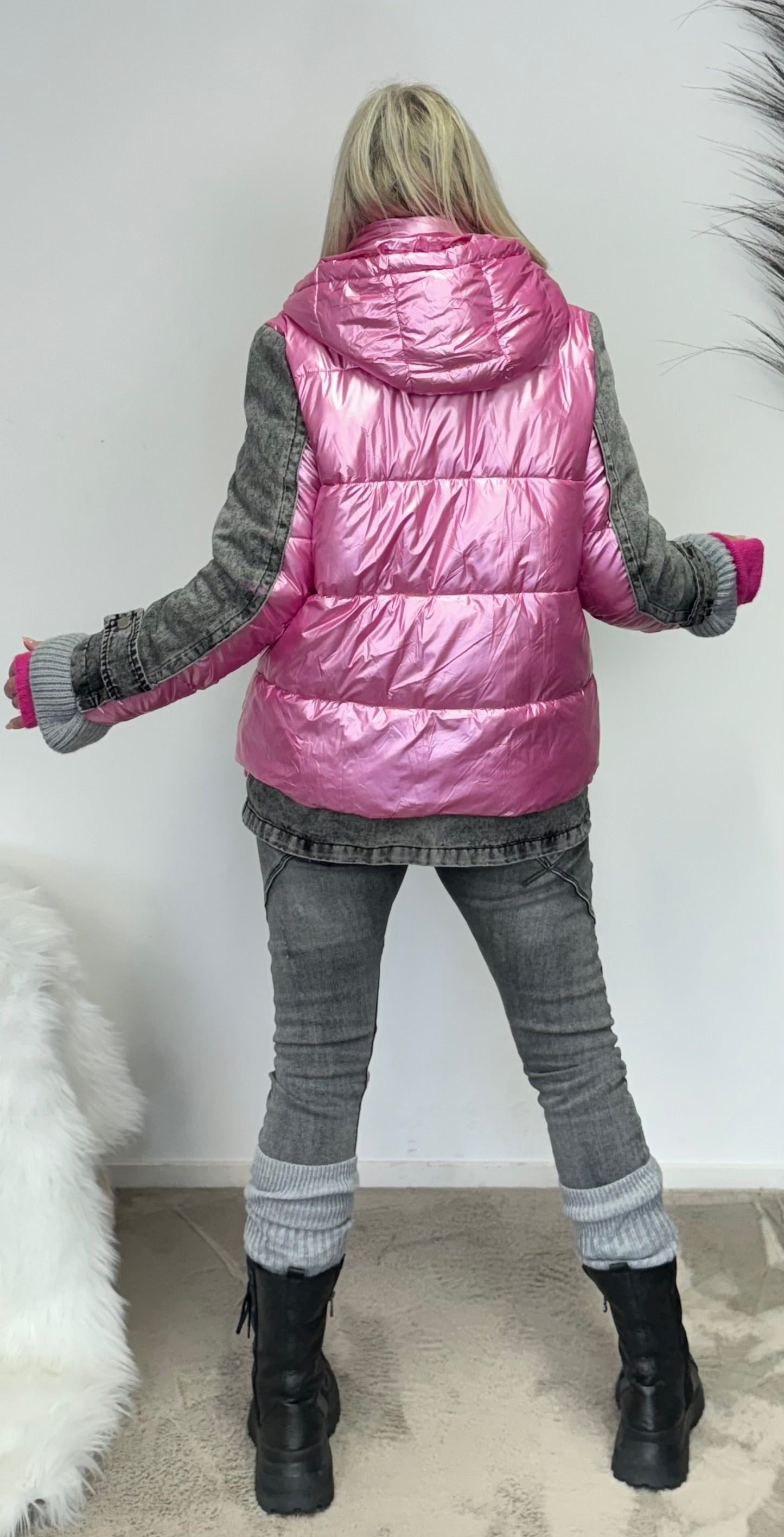 denim jacket with quilted vest - candy