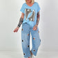 T-shirt with leopard shoe print - light blue