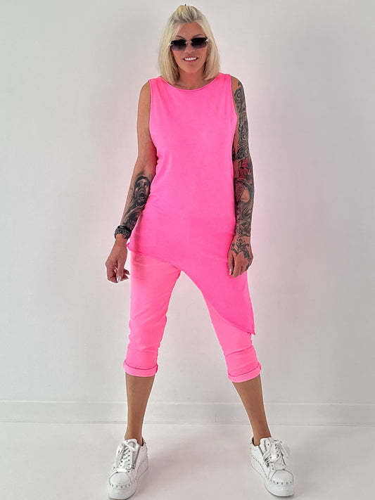 Long Top asymmetrisch - neonpink